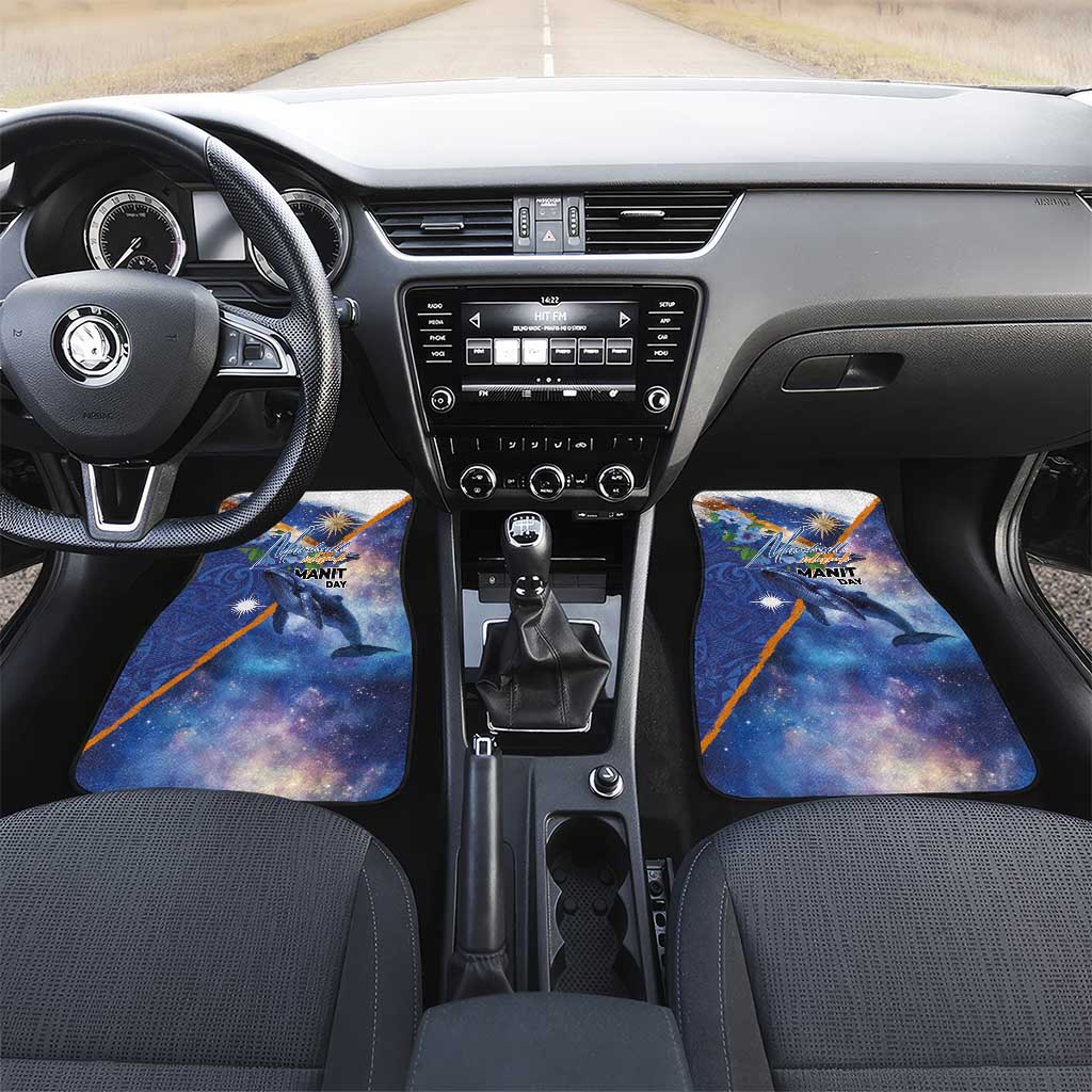 Marshall Islands Manit Day Car Mats Grunge National Flag with Whales and Tribal Tattoos LT03 Set 2pcs - Front Blue - Polynesian Pride