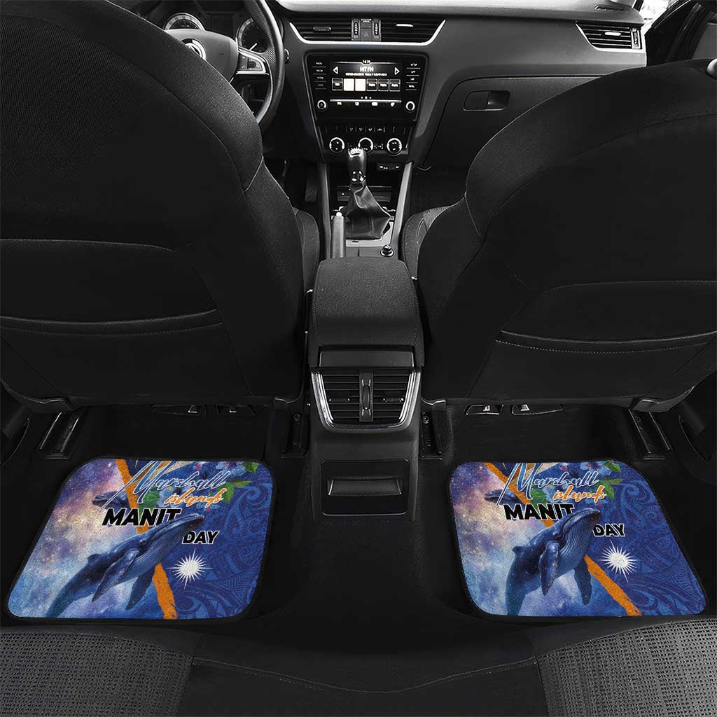 Marshall Islands Manit Day Car Mats Grunge National Flag with Whales and Tribal Tattoos LT03 Set 2pcs - Back Blue - Polynesian Pride