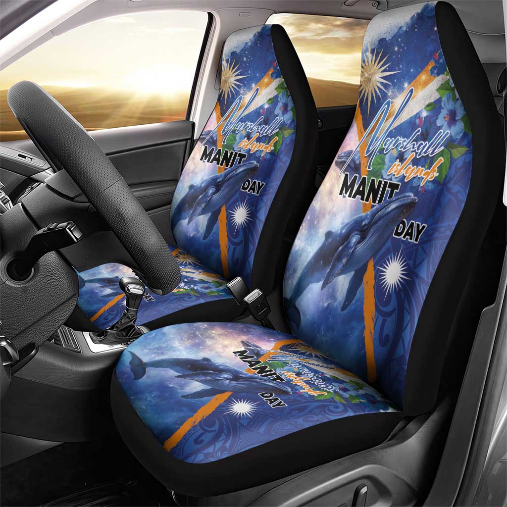 Marshall Islands Manit Day Car Seat Cover Grunge National Flag with Whales and Tribal Tattoos LT03 - Polynesian Pride