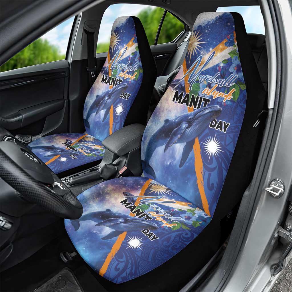 Marshall Islands Manit Day Car Seat Cover Grunge National Flag with Whales and Tribal Tattoos LT03 - Polynesian Pride