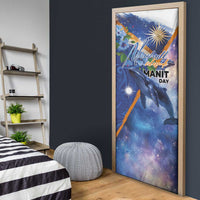 Marshall Islands Manit Day Door Cover Grunge National Flag with Whales and Tribal Tattoos - Polynesian Pride