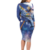 Marshall Islands Manit Day Family Matching Long Sleeve Bodycon Dress and Hawaiian Shirt Grunge National Flag with Whales and Tribal Tattoos LT03 - Polynesian Pride