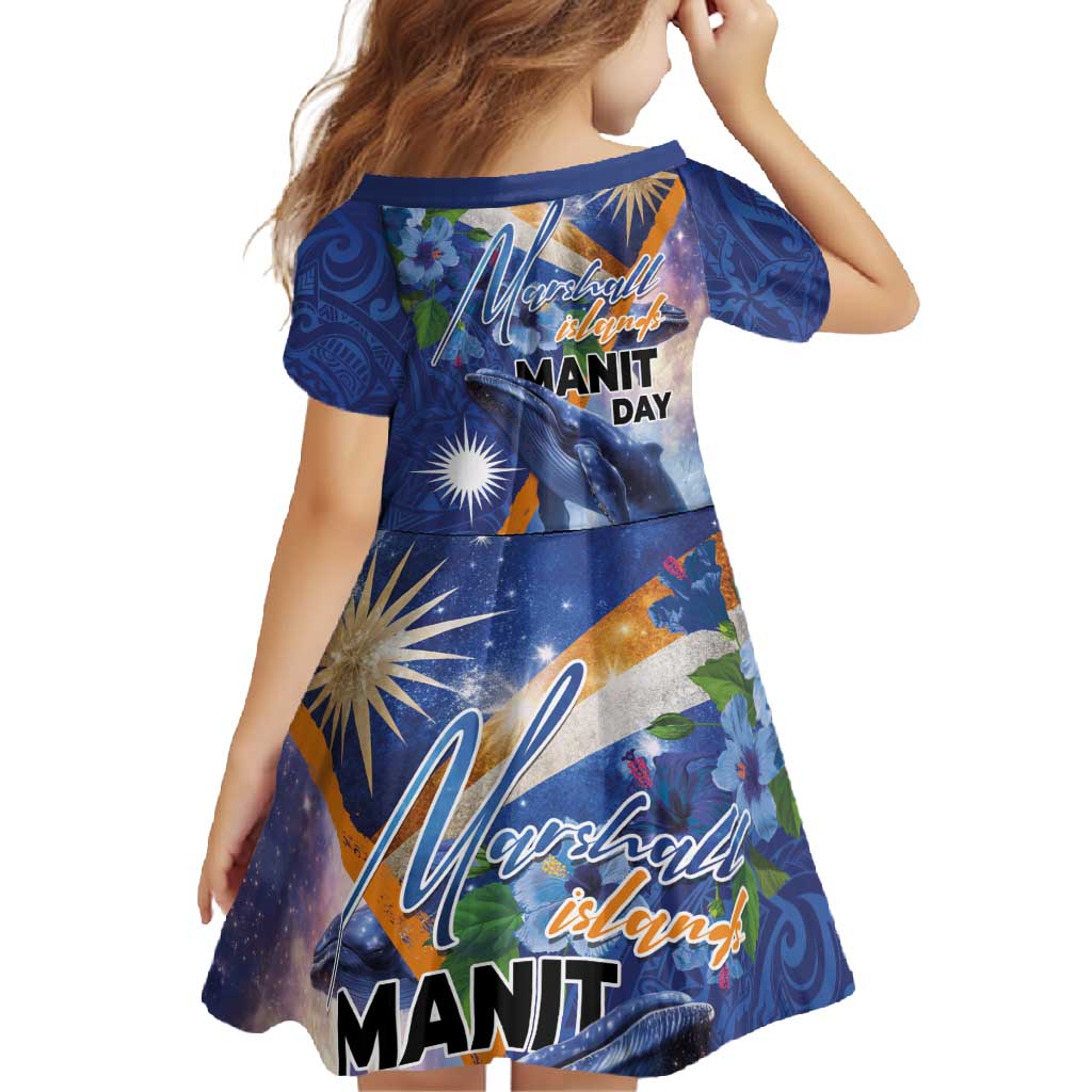 Marshall Islands Manit Day Family Matching Off Shoulder Maxi Dress and Hawaiian Shirt Grunge National Flag with Whales and Tribal Tattoos - Polynesian Pride