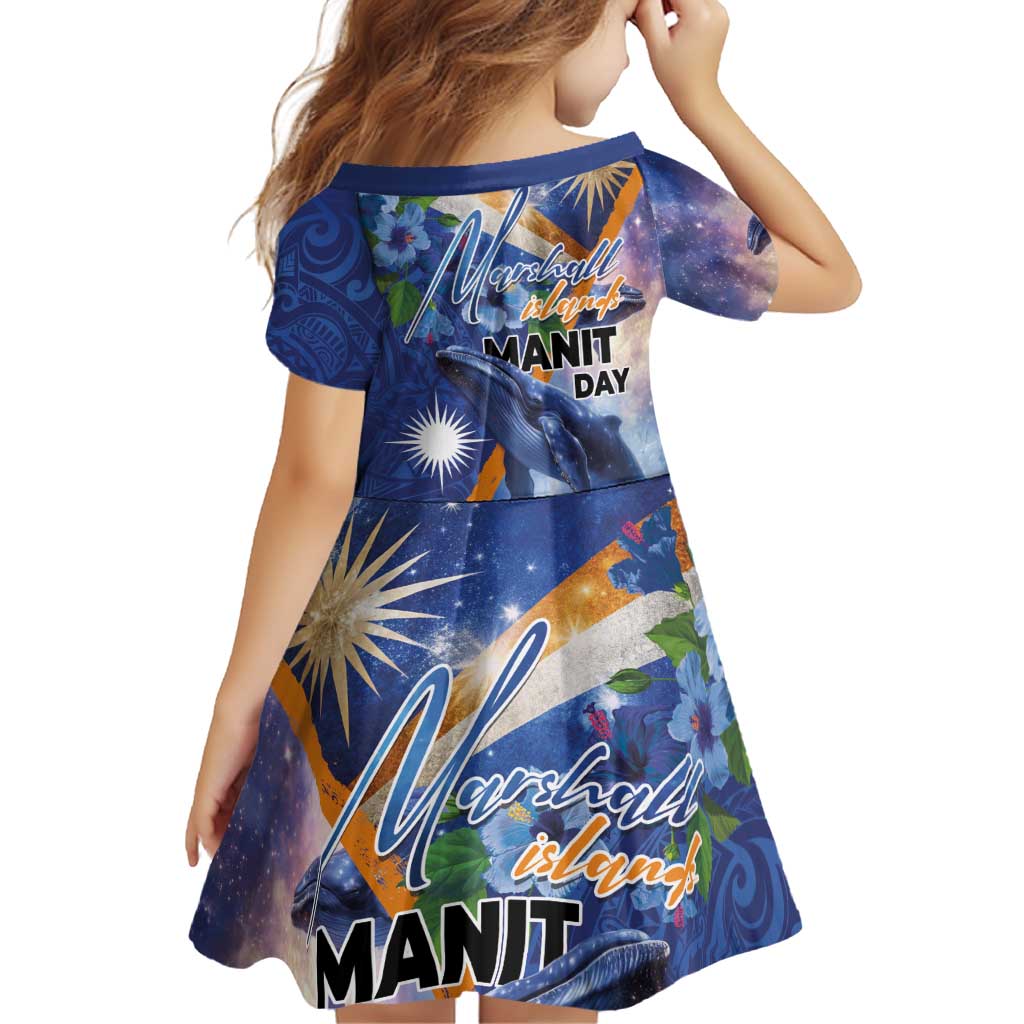 Marshall Islands Manit Day Family Matching Off Shoulder Short Dress and Hawaiian Shirt Grunge National Flag with Whales and Tribal Tattoos LT03 - Polynesian Pride