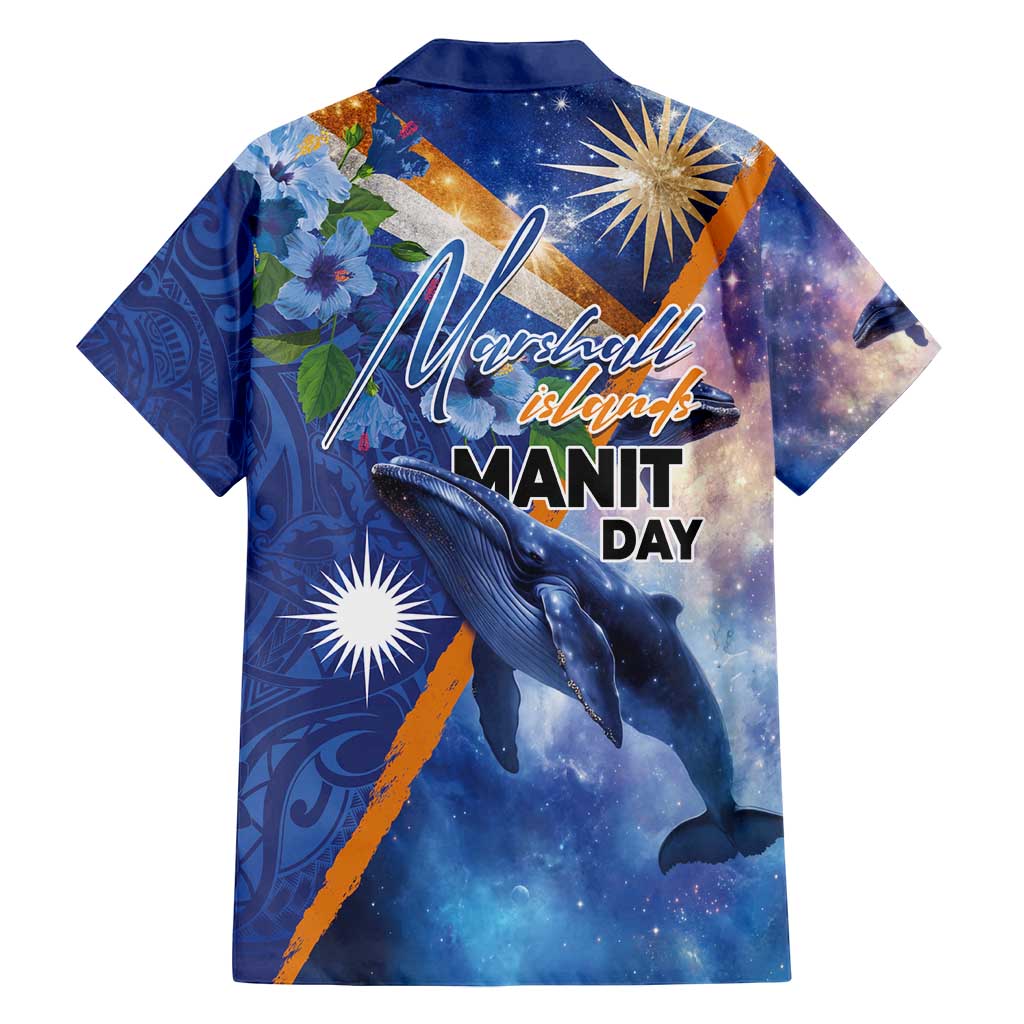 Marshall Islands Manit Day Family Matching Summer Maxi Dress and Hawaiian Shirt Grunge National Flag with Whales and Tribal Tattoos LT03 - Polynesian Pride