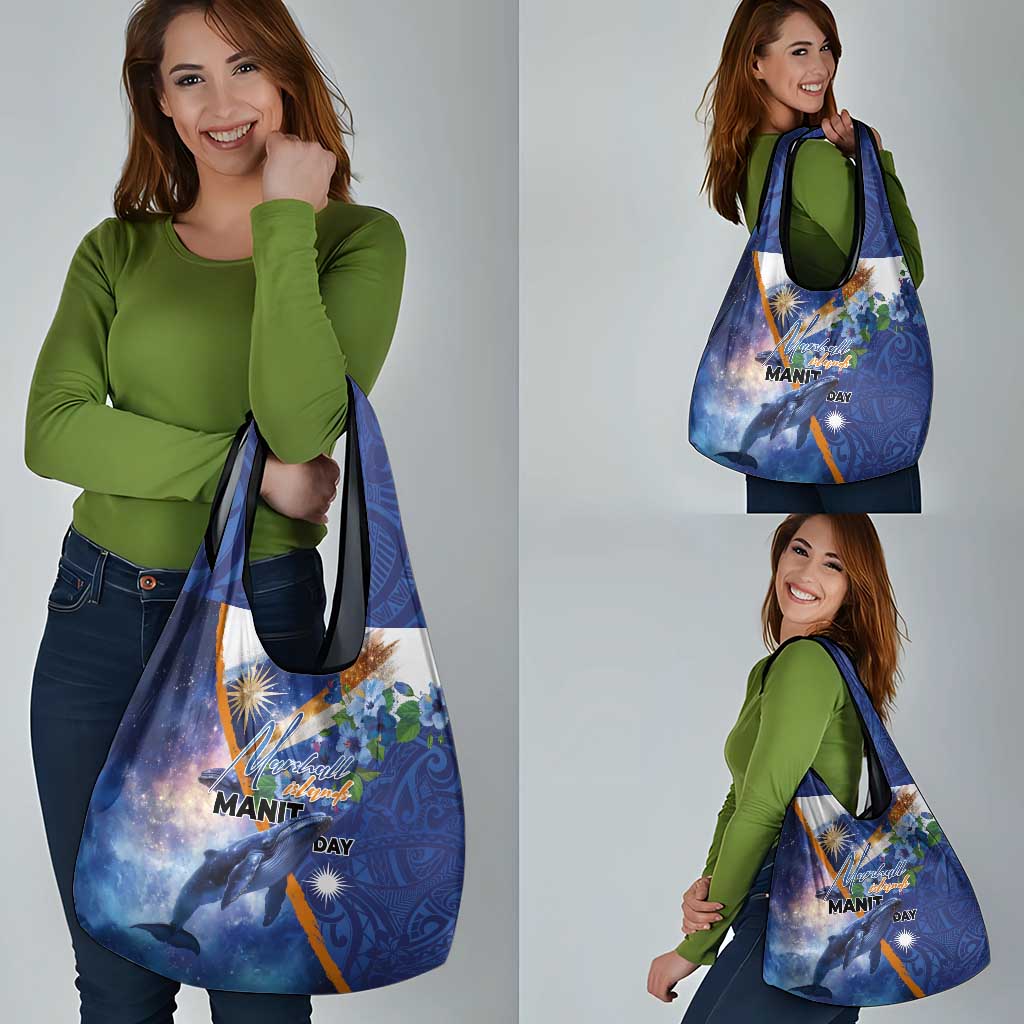 Marshall Islands Manit Day Grocery Bag Grunge National Flag with Whales and Tribal Tattoos LT03 - Polynesian Pride