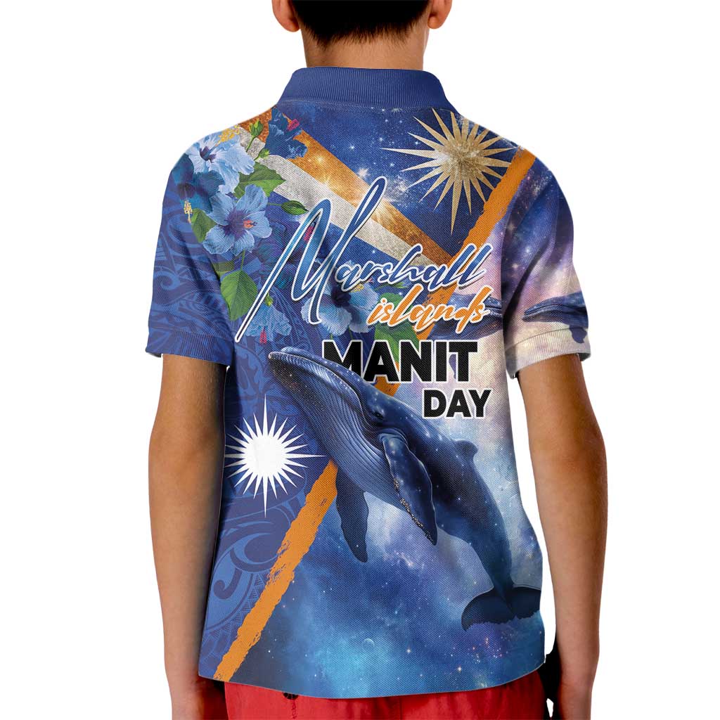 Marshall Islands Manit Day Kid Polo Shirt Grunge National Flag with Whales and Tribal Tattoos LT03 - Polynesian Pride