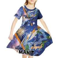 Marshall Islands Manit Day Kid Short Sleeve Dress Grunge National Flag with Whales and Tribal Tattoos LT03 - Polynesian Pride