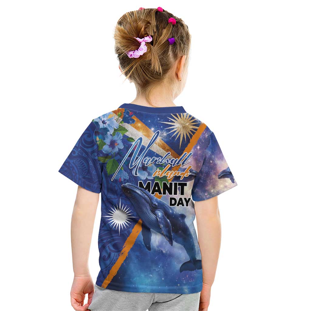 Marshall Islands Manit Day Kid T Shirt Grunge National Flag with Whales and Tribal Tattoos LT03 - Polynesian Pride