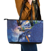 Marshall Islands Manit Day Leather Tote Bag Grunge National Flag with Whales and Tribal Tattoos LT03 - Polynesian Pride