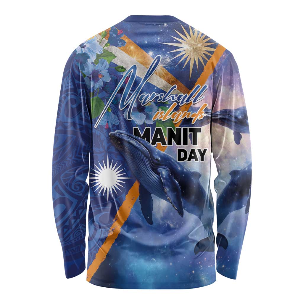Marshall Islands Manit Day Long Sleeve Shirt Grunge National Flag with Whales and Tribal Tattoos LT03 - Polynesian Pride