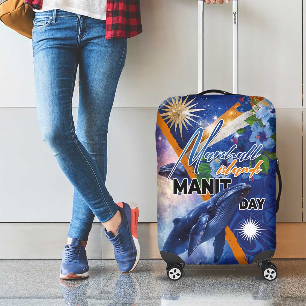 Marshall Islands Manit Day Luggage Cover Grunge National Flag with Whales and Tribal Tattoos LT03 - Polynesian Pride
