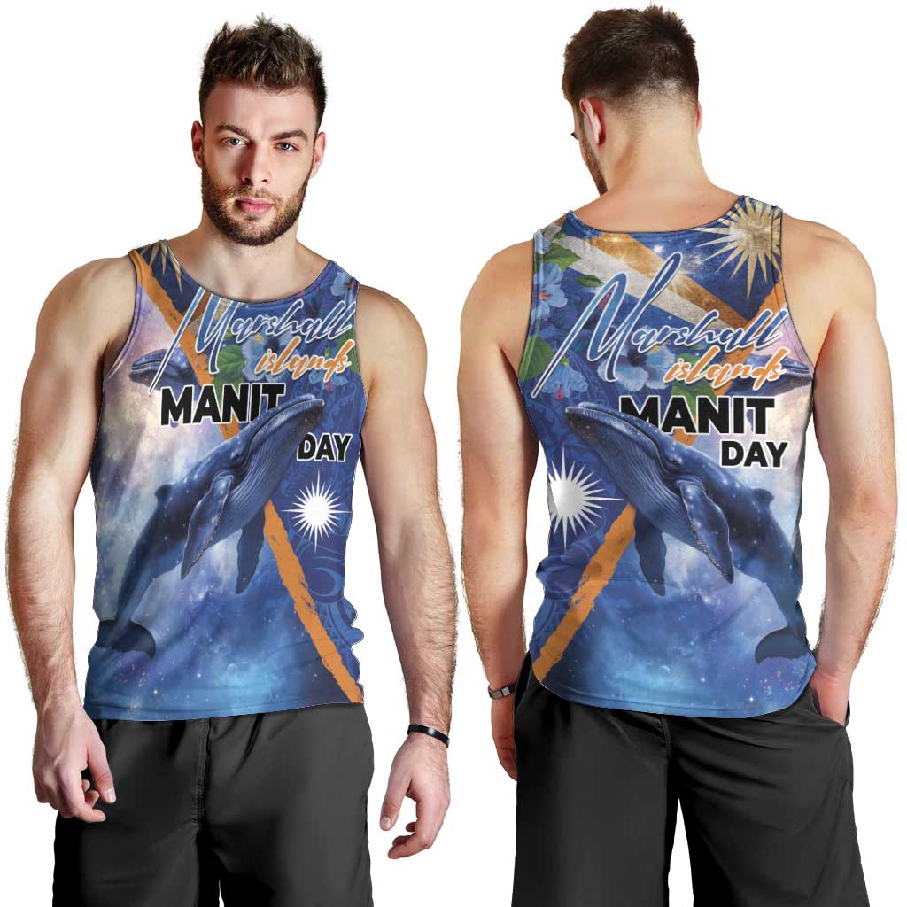 Marshall Islands Manit Day Men Tank Top Grunge National Flag with Whales and Tribal Tattoos LT03 - Polynesian Pride