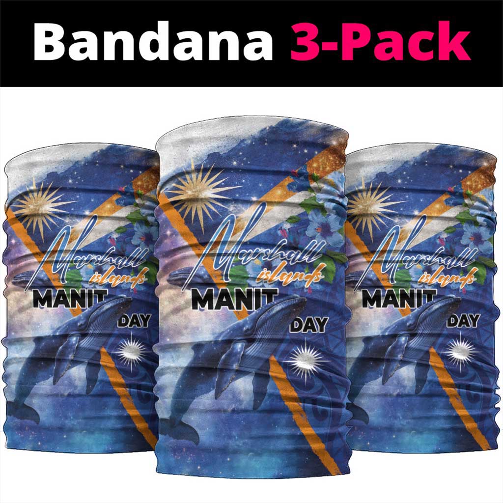 Marshall Islands Manit Day Neck Gaiter Grunge National Flag with Whales and Tribal Tattoos - Polynesian Pride