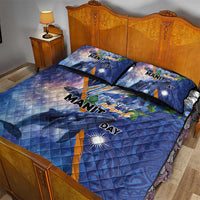 Marshall Islands Manit Day Quilt Bed Set Grunge National Flag with Whales and Tribal Tattoos LT03 - Polynesian Pride