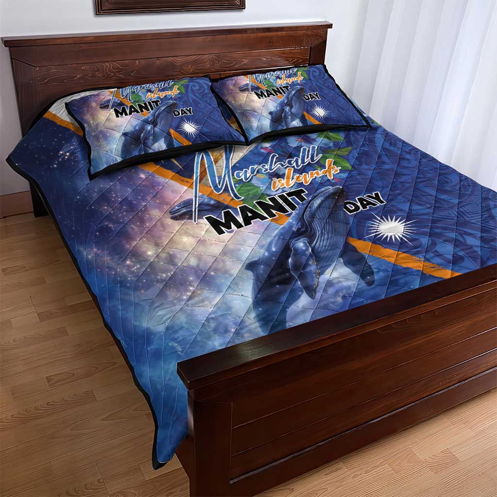 Marshall Islands Manit Day Quilt Bed Set Grunge National Flag with Whales and Tribal Tattoos LT03 - Polynesian Pride
