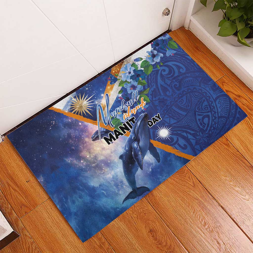 Marshall Islands Manit Day Rubber Doormat Grunge National Flag with Whales and Tribal Tattoos LT03 - Polynesian Pride