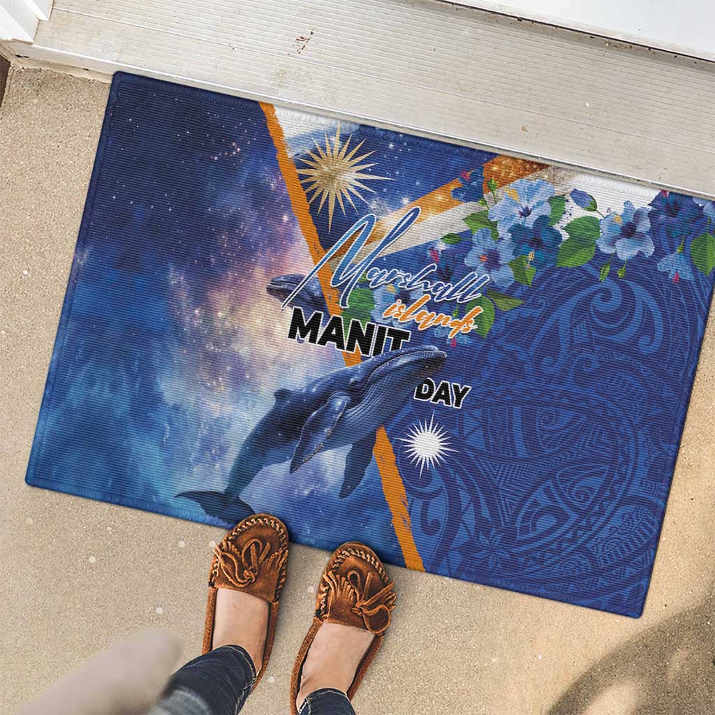 Marshall Islands Manit Day Rubber Doormat Grunge National Flag with Whales and Tribal Tattoos LT03 - Polynesian Pride