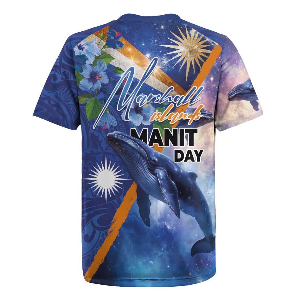 Marshall Islands Manit Day Rugby Jersey Grunge National Flag with Whales and Tribal Tattoos - Polynesian Pride