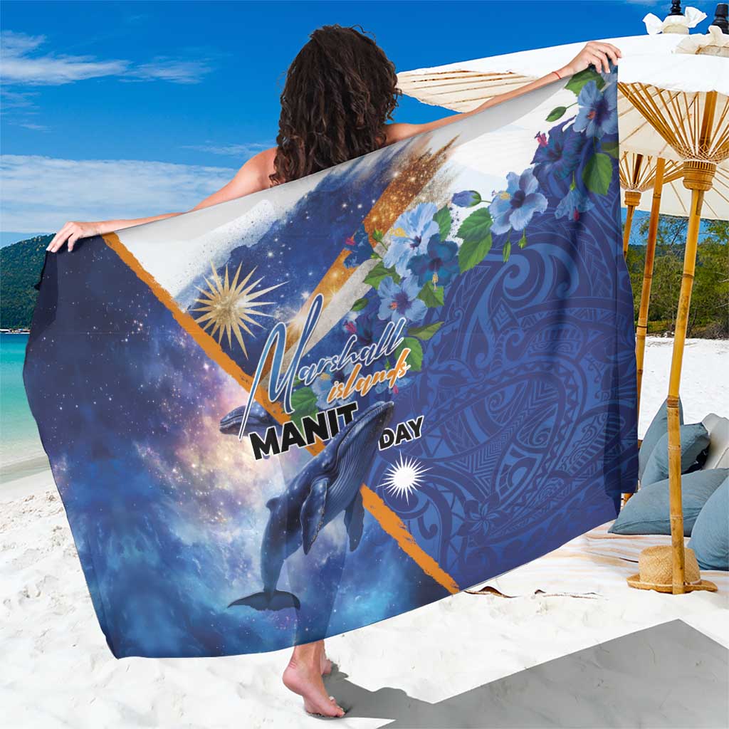 Marshall Islands Manit Day Sarong Grunge National Flag with Whales and Tribal Tattoos LT03 One Size 44 x 66 inches Blue - Polynesian Pride