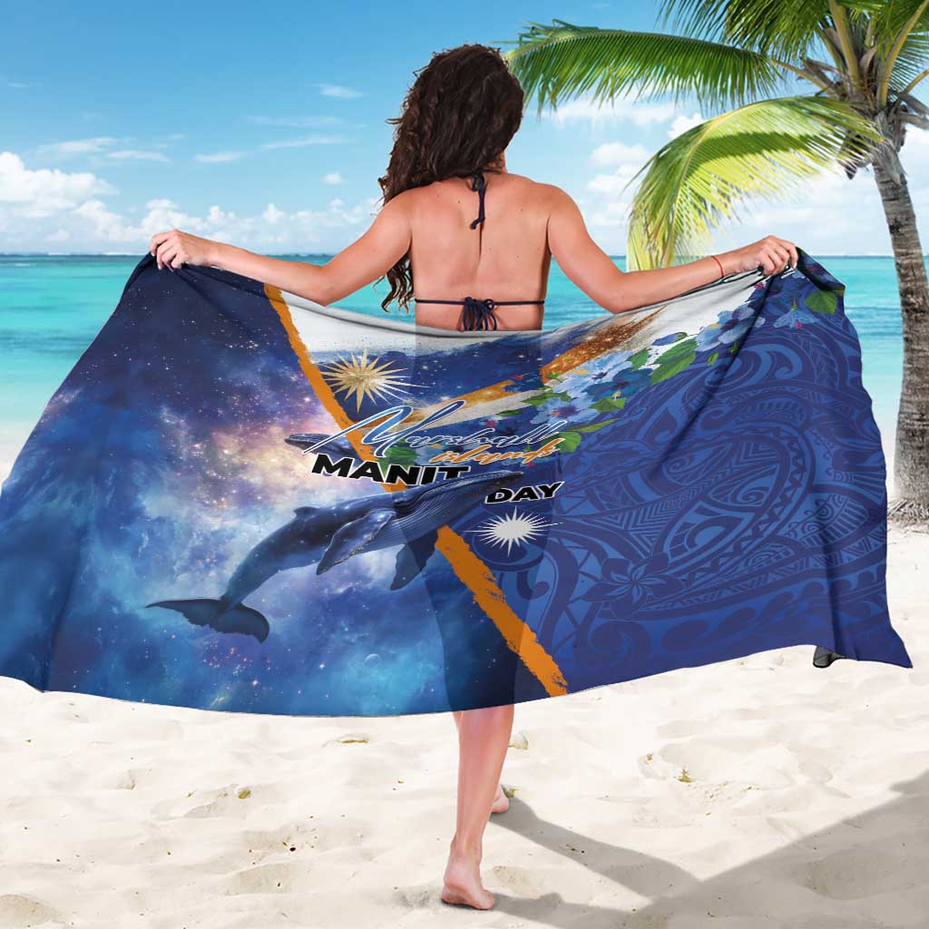 Marshall Islands Manit Day Sarong Grunge National Flag with Whales and Tribal Tattoos LT03 - Polynesian Pride