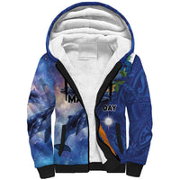 Marshall Islands Manit Day Sherpa Hoodie Grunge National Flag with Whales and Tribal Tattoos LT03 Unisex Blue - Polynesian Pride