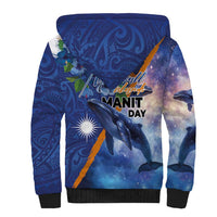 Marshall Islands Manit Day Sherpa Hoodie Grunge National Flag with Whales and Tribal Tattoos LT03 - Polynesian Pride