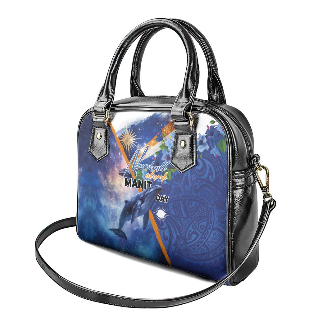 Marshall Islands Manit Day Shoulder Handbag Grunge National Flag with Whales and Tribal Tattoos LT03 - Polynesian Pride