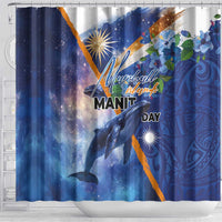 Marshall Islands Manit Day Shower Curtain Grunge National Flag with Whales and Tribal Tattoos LT03 - Polynesian Pride