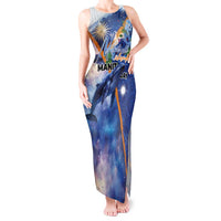Marshall Islands Manit Day Tank Maxi Dress Grunge National Flag with Whales and Tribal Tattoos LT03 Women Blue - Polynesian Pride