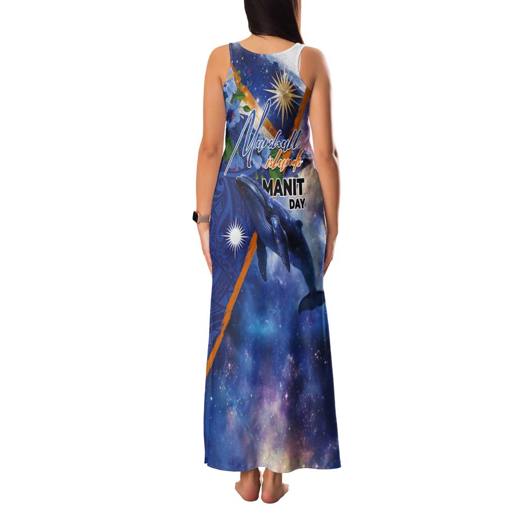 Marshall Islands Manit Day Tank Maxi Dress Grunge National Flag with Whales and Tribal Tattoos LT03 - Polynesian Pride