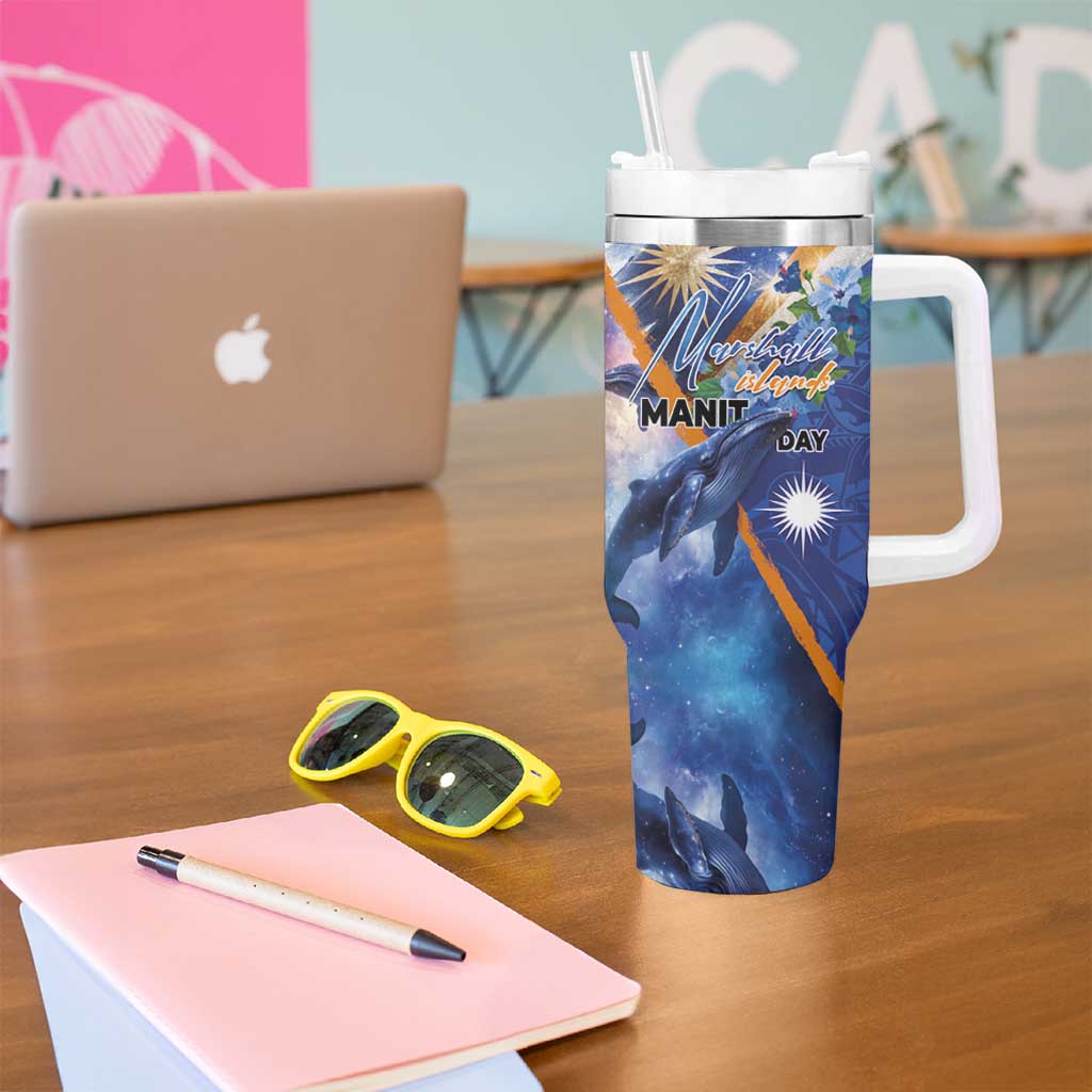 Marshall Islands Manit Day Tumbler With Handle Grunge National Flag with Whales and Tribal Tattoos LT03 - Polynesian Pride