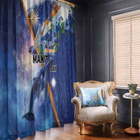 Marshall Islands Manit Day Window Curtain Grunge National Flag with Whales and Tribal Tattoos LT03 - Polynesian Pride