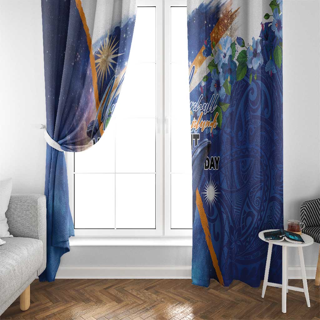 Marshall Islands Manit Day Window Curtain Grunge National Flag with Whales and Tribal Tattoos LT03 - Polynesian Pride