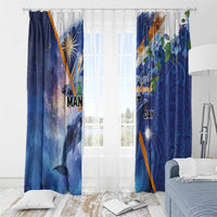 Marshall Islands Manit Day Window Curtain Grunge National Flag with Whales and Tribal Tattoos LT03 - Polynesian Pride