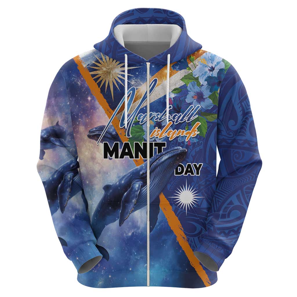 Marshall Islands Manit Day Zip Hoodie Grunge National Flag with Whales and Tribal Tattoos LT03 - Polynesian Pride