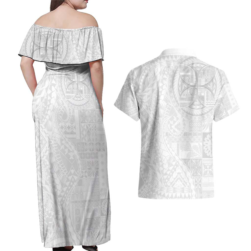 Samoan Culture-Lotu Tamaiti Couples Matching Off Shoulder Maxi Dress and Hawaiian Shirt Siapo and Polynesian Art Tattoos - Polynesian Pride