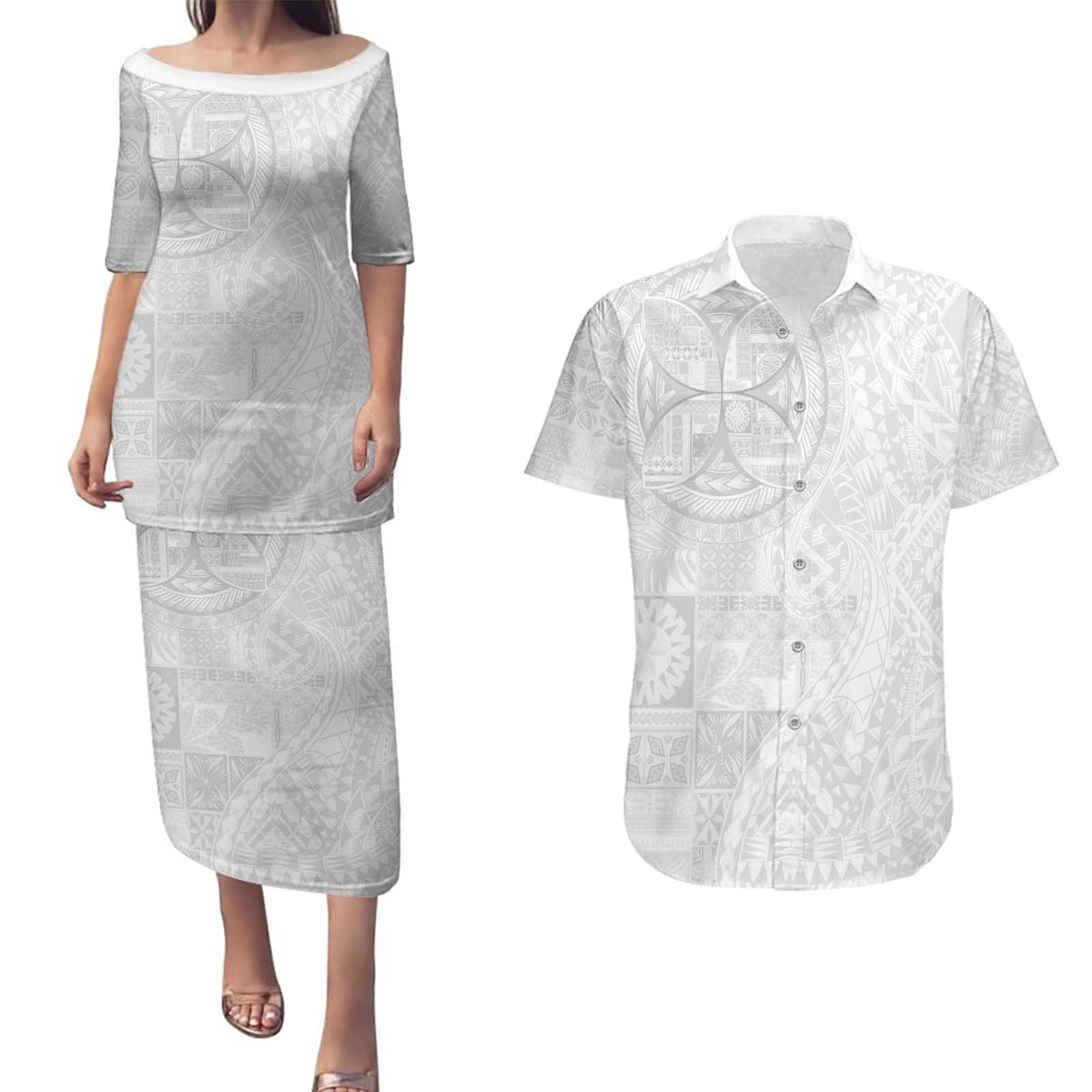 Samoan Culture-Lotu Tamaiti Couples Matching Puletasi and Hawaiian Shirt Siapo and Polynesian Art Tattoos - Polynesian Pride