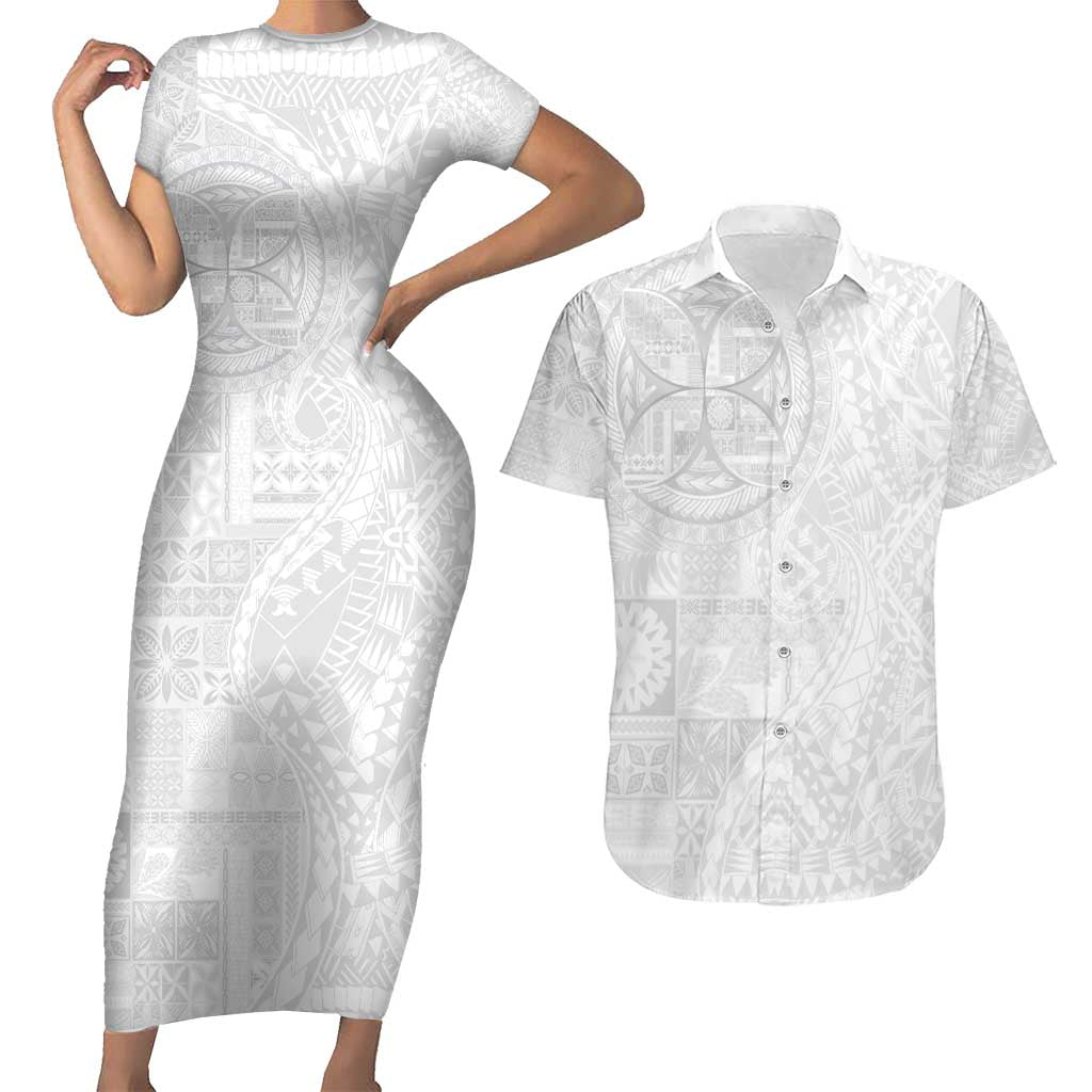 Samoan Culture-Lotu Tamaiti Couples Matching Short Sleeve Bodycon Dress and Hawaiian Shirt Siapo and Polynesian Art Tattoos - Polynesian Pride
