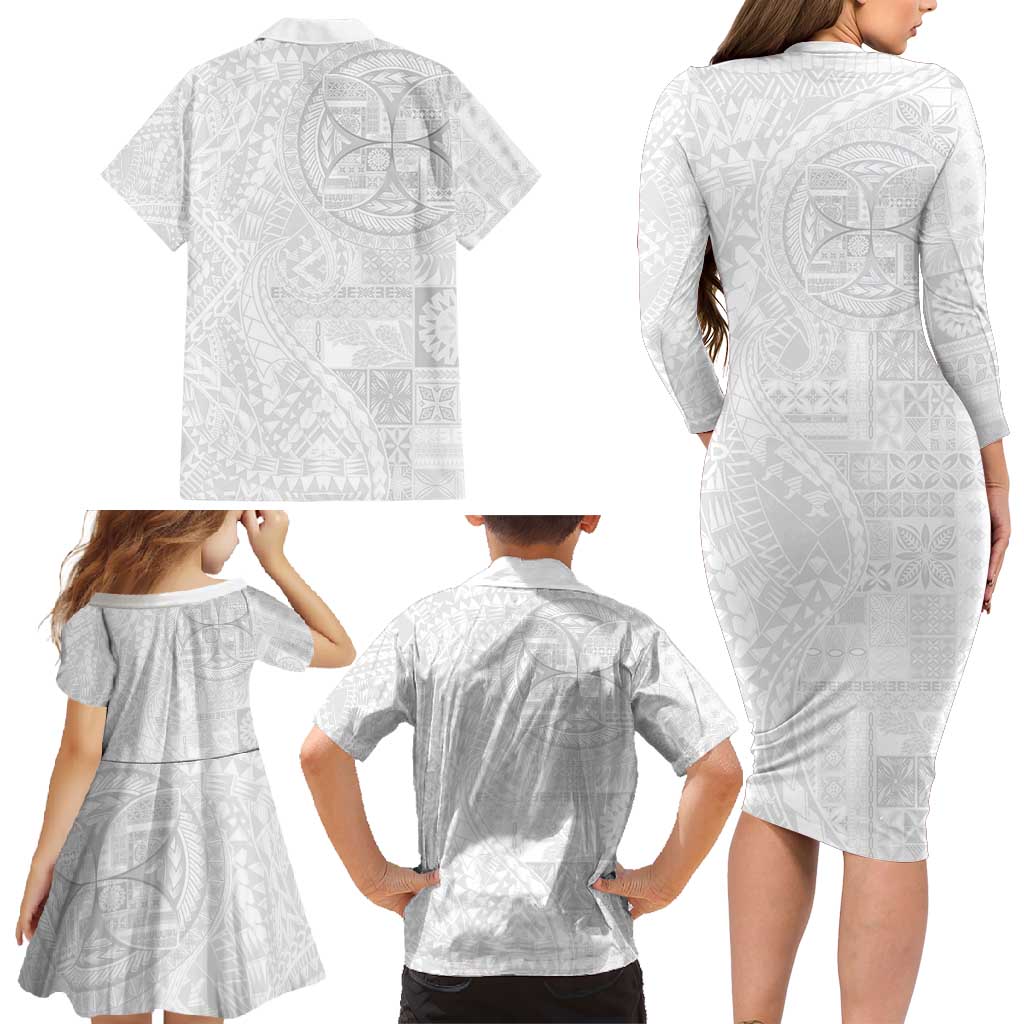 Samoan Culture-Lotu Tamaiti Family Matching Long Sleeve Bodycon Dress and Hawaiian Shirt Siapo and Polynesian Art Tattoos - Polynesian Pride