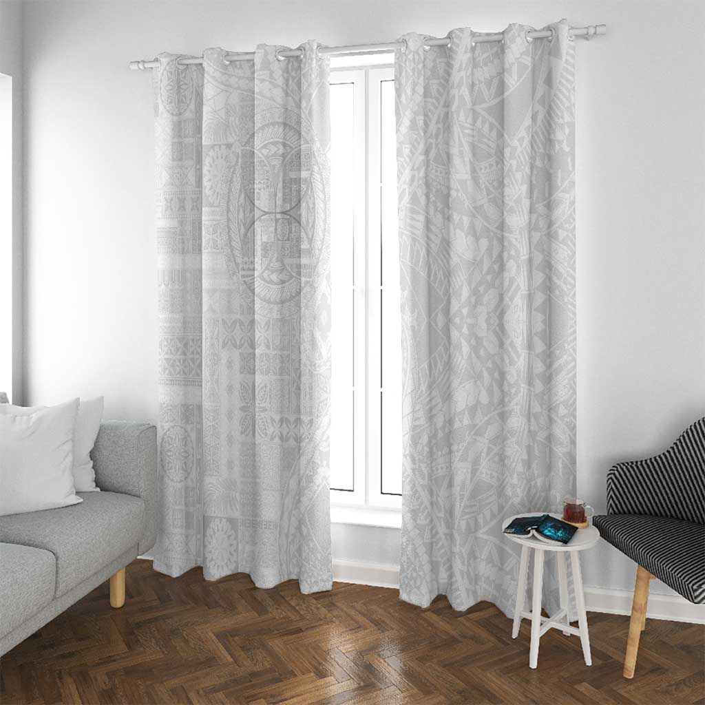 Samoan Culture-Lotu Tamaiti Window Curtain Siapo and Polynesian Art Tattoos LT03 With Grommets White - Polynesian Pride