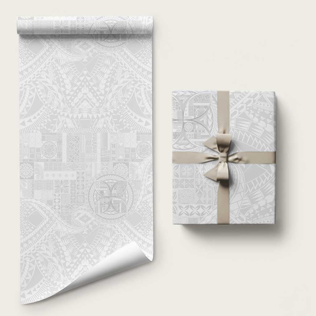 Samoan Culture-Lotu Tamaiti Wrapping Paper Siapo and Polynesian Art Tattoos LT03 58" × 23" White - Polynesian Pride