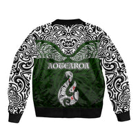 Aotearoa New Zealand Bomber Jacket Silver Fern and Matau with Maori Tribal Green Style LT03 - Polynesian Pride