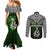 Aotearoa New Zealand Couples Matching Mermaid Dress and Long Sleeve Button Shirts Silver Fern and Matau with Maori Tribal Green Style LT03 - Polynesian Pride