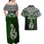 Aotearoa New Zealand Couples Matching Off Shoulder Maxi Dress and Hawaiian Shirt Silver Fern and Matau with Maori Tribal Green Style LT03 - Polynesian Pride