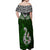 Aotearoa New Zealand Off Shoulder Maxi Dress Silver Fern and Matau with Maori Tribal Green Style LT03 - Polynesian Pride