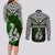 Custom Aotearoa New Zealand Couples Matching Long Sleeve Bodycon Dress and Long Sleeve Button Shirts Silver Fern and Matau with Maori Tribal Green Style LT03 - Polynesian Pride