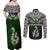 Custom Aotearoa New Zealand Couples Matching Off Shoulder Maxi Dress and Long Sleeve Button Shirts Silver Fern and Matau with Maori Tribal Green Style LT03 - Polynesian Pride