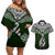 Custom Aotearoa New Zealand Couples Matching Off Shoulder Short Dress and Hawaiian Shirt Silver Fern and Matau with Maori Tribal Green Style LT03 Green - Polynesian Pride