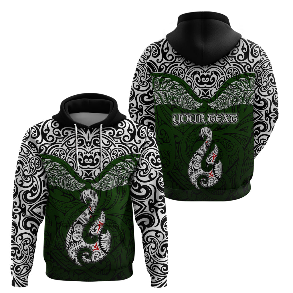 Custom Aotearoa New Zealand Hoodie Silver Fern and Matau with Maori Tribal Green Style LT03 - Polynesian Pride